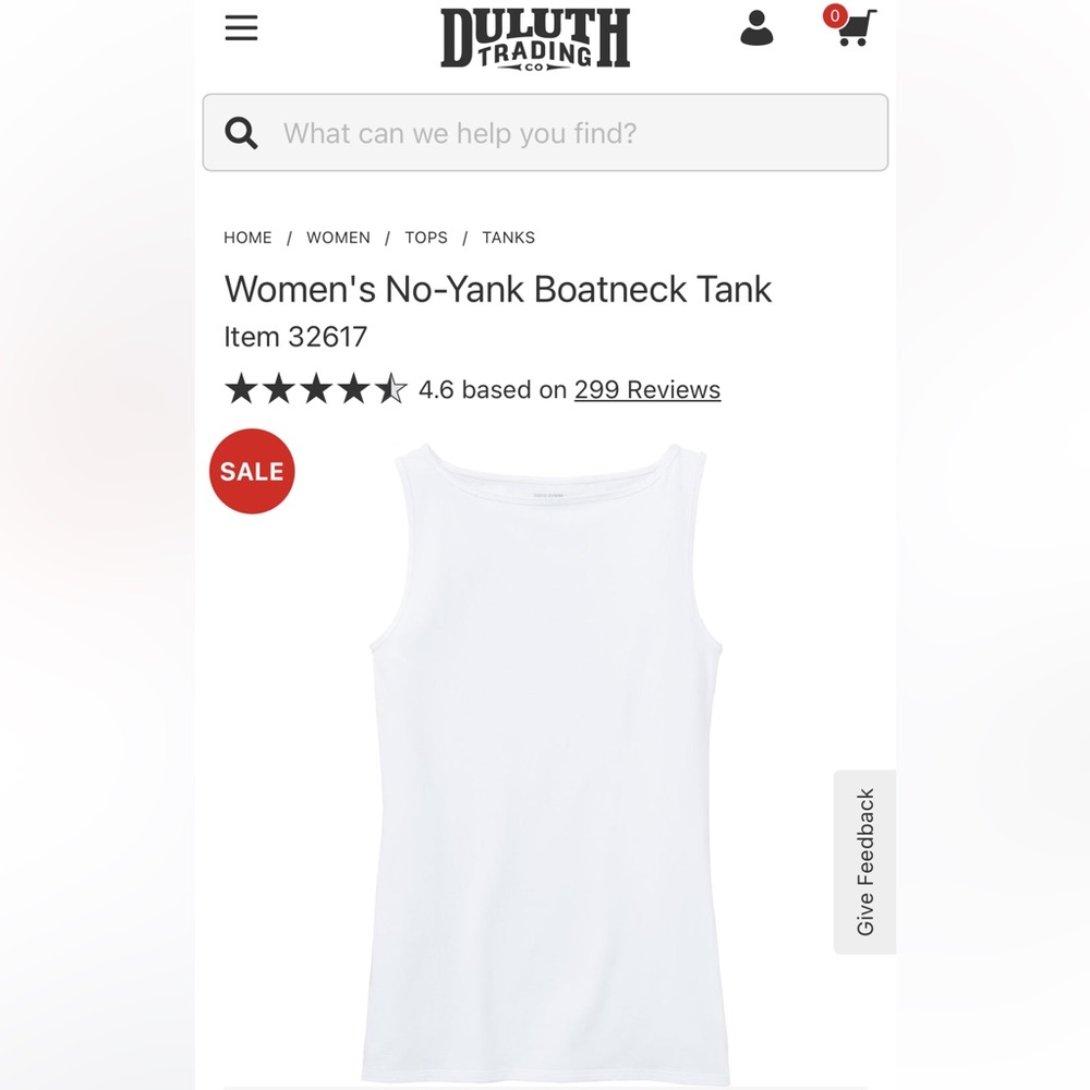 NWT Duluth Trading Co No-Yank Boatneck Tank in White